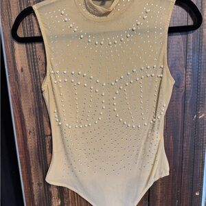 Embellished Tan Sleeveless Top